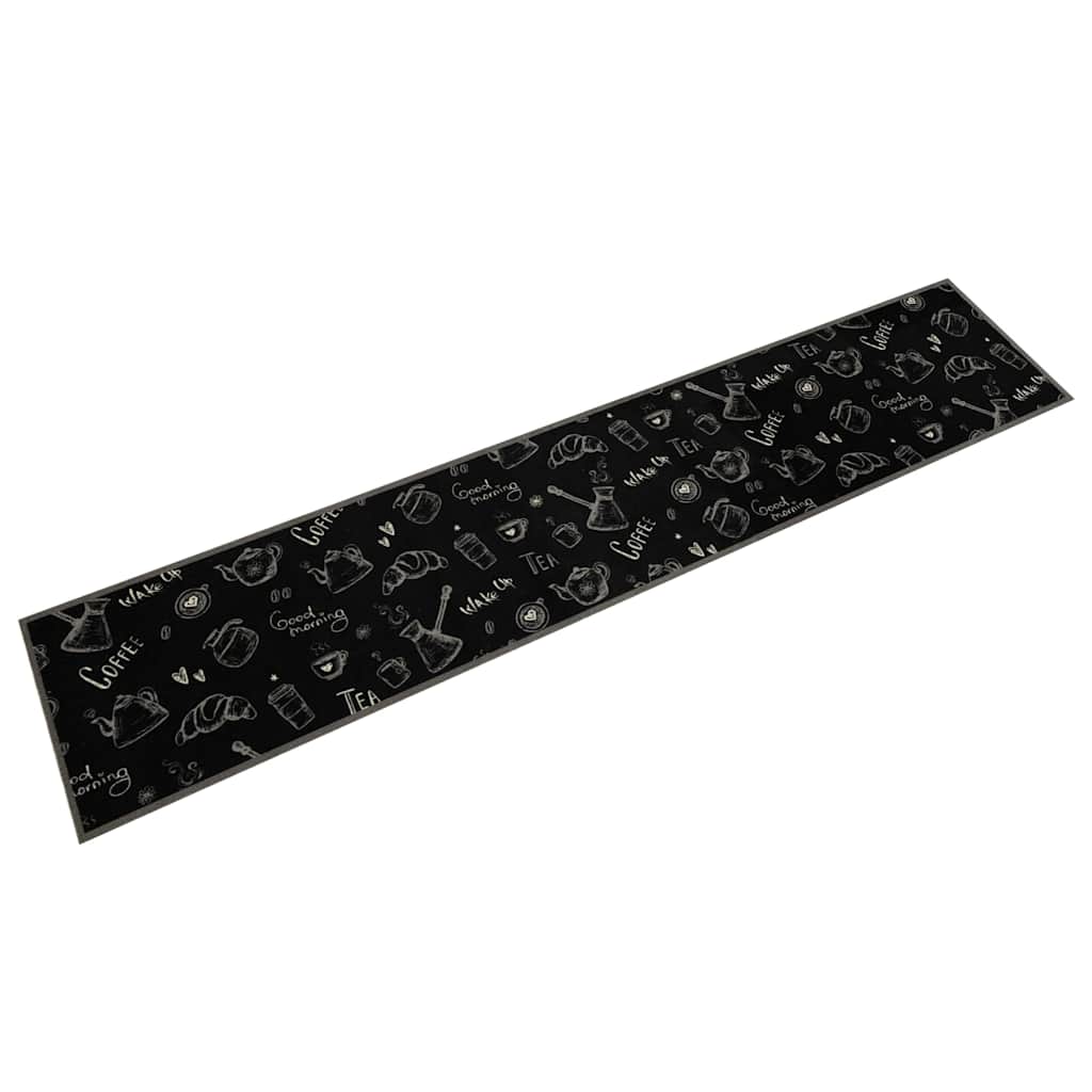 Fekete reggeli mintás mosható bársony konyhaszőnyeg 60x300 cm