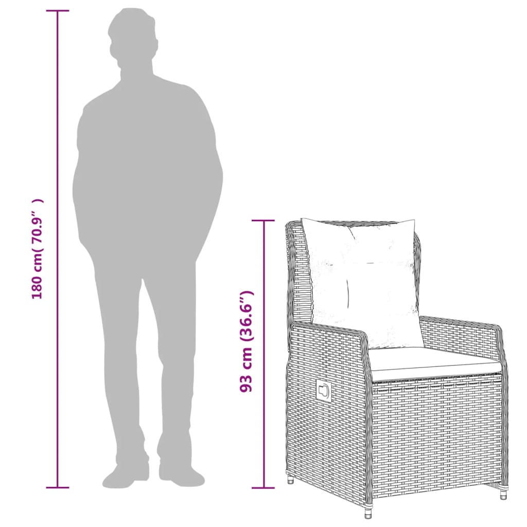 2 db barna polyrattan dönthető kerti szék 11