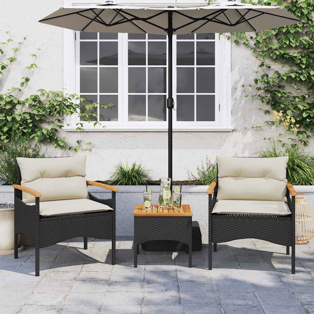 3 részes fekete polyrattan kerti ülőgarnitúra párnával 3