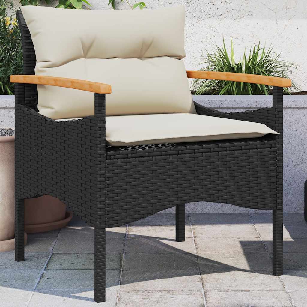 3 részes fekete polyrattan kerti ülőgarnitúra párnával 4