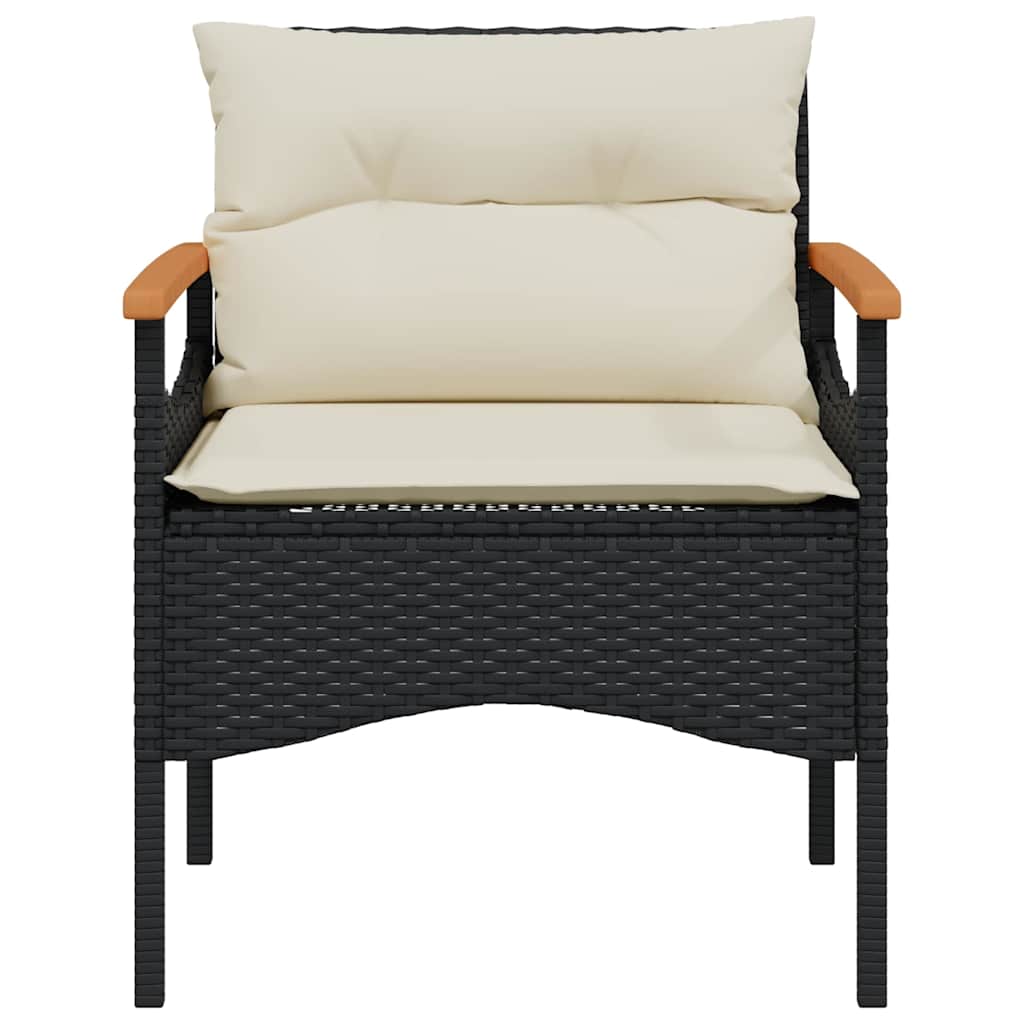 3 részes fekete polyrattan kerti ülőgarnitúra párnával 5
