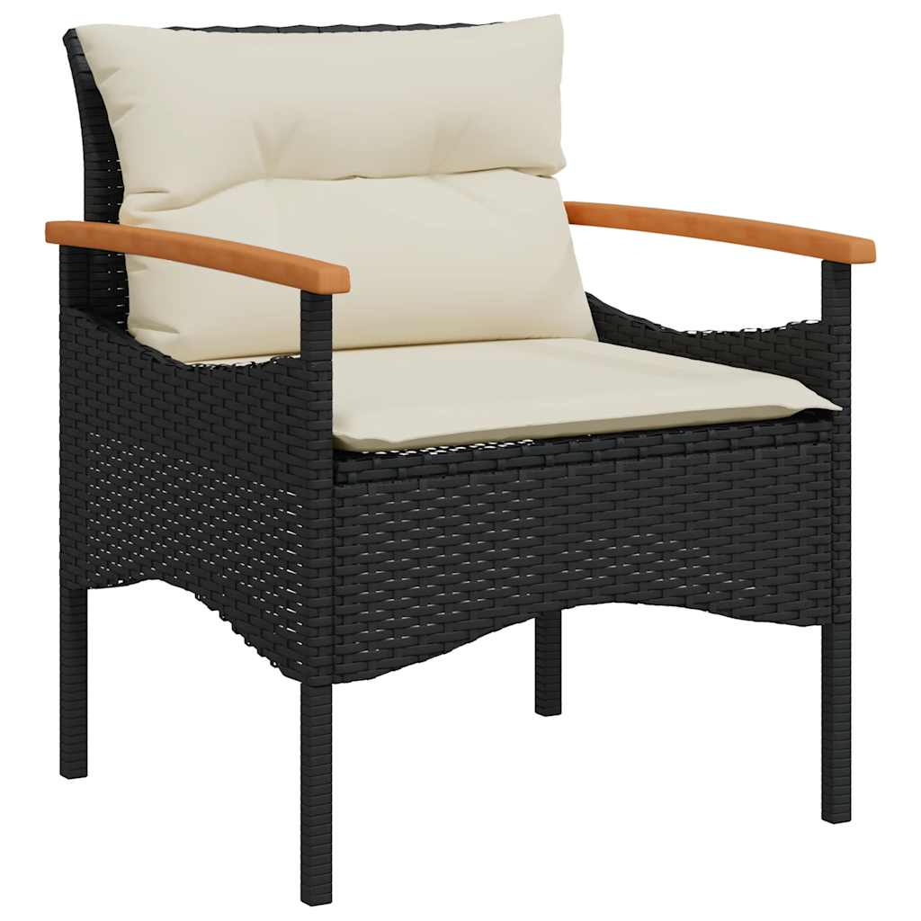 3 részes fekete polyrattan kerti ülőgarnitúra párnával 6