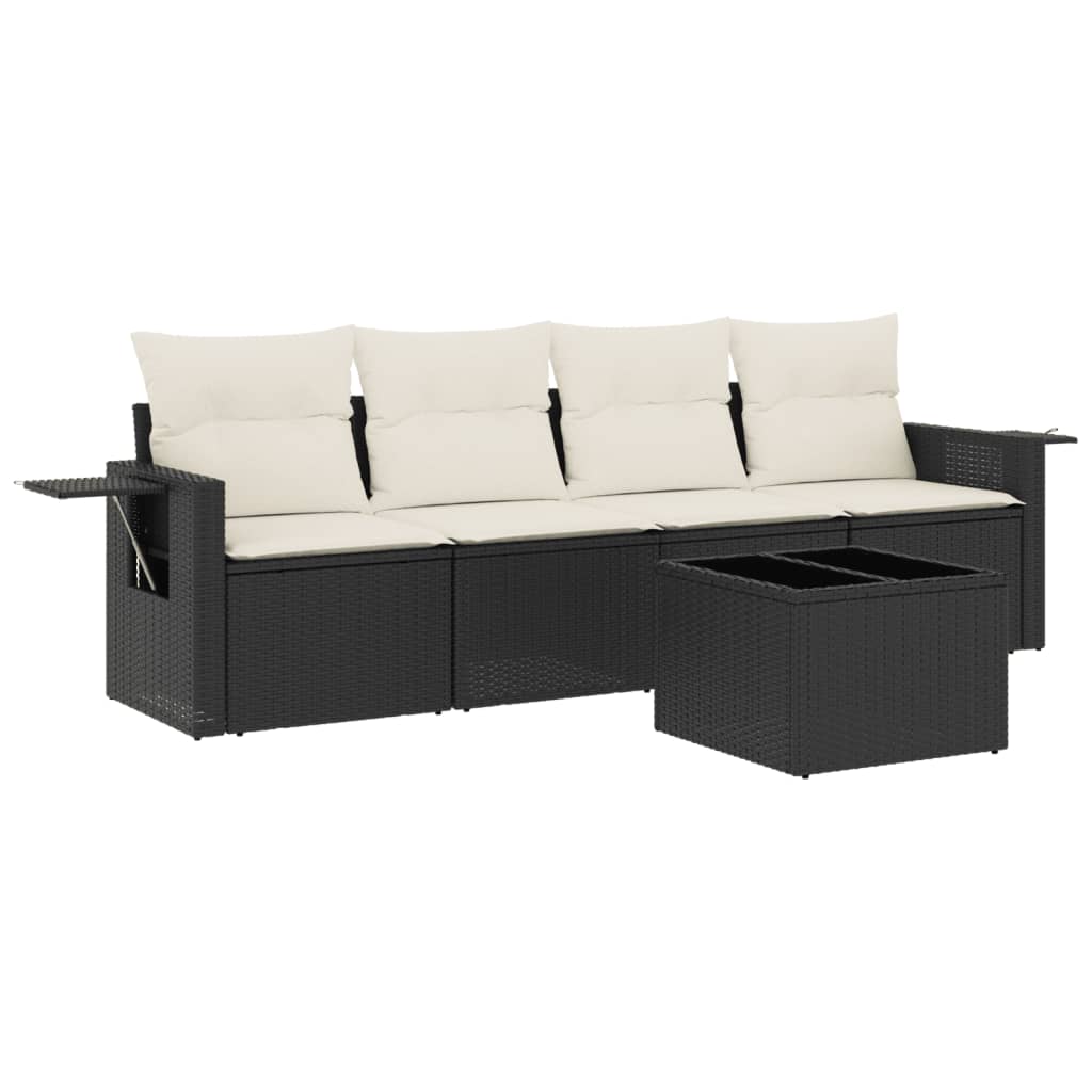 5 részes fekete polyrattan kerti kanapészett párnákkal 2