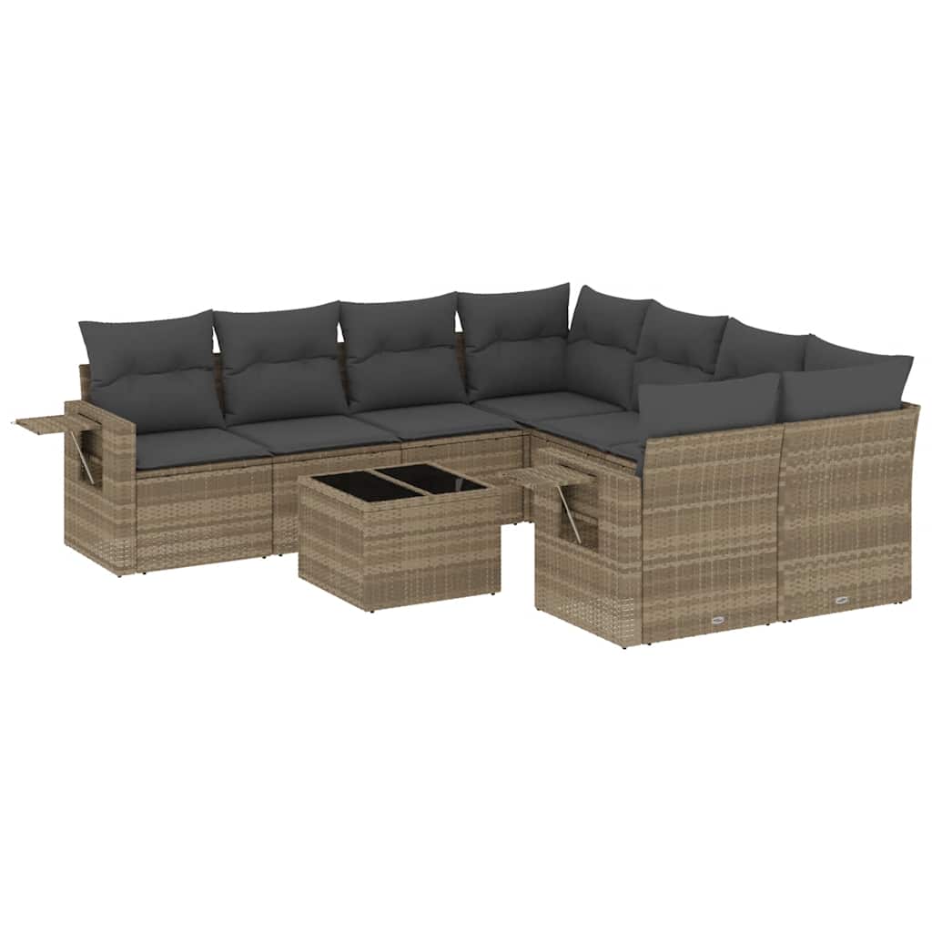 9 részes világosszürke polyrattan kerti ülőgarnitúra párnával 2
