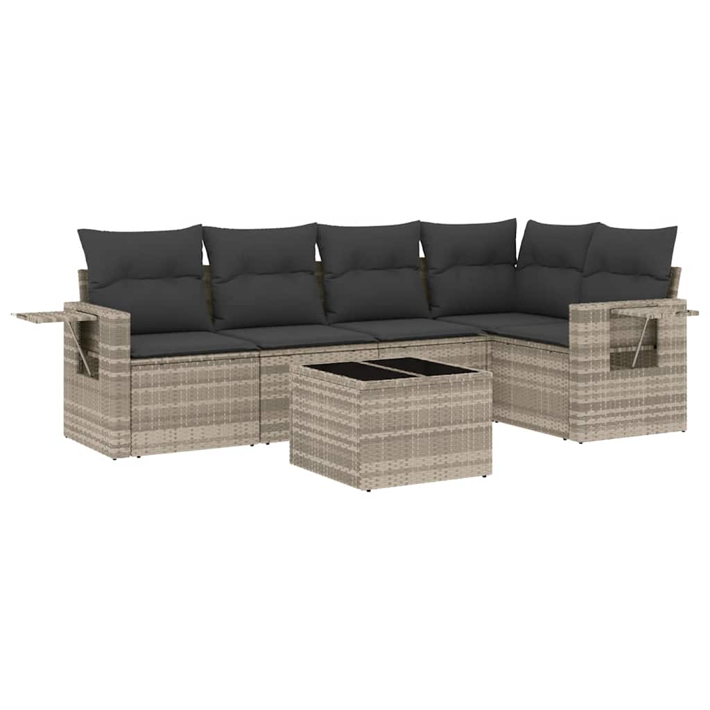 6 részes világosszürke polyrattan kerti ülőgarnitúra párnákkal 2