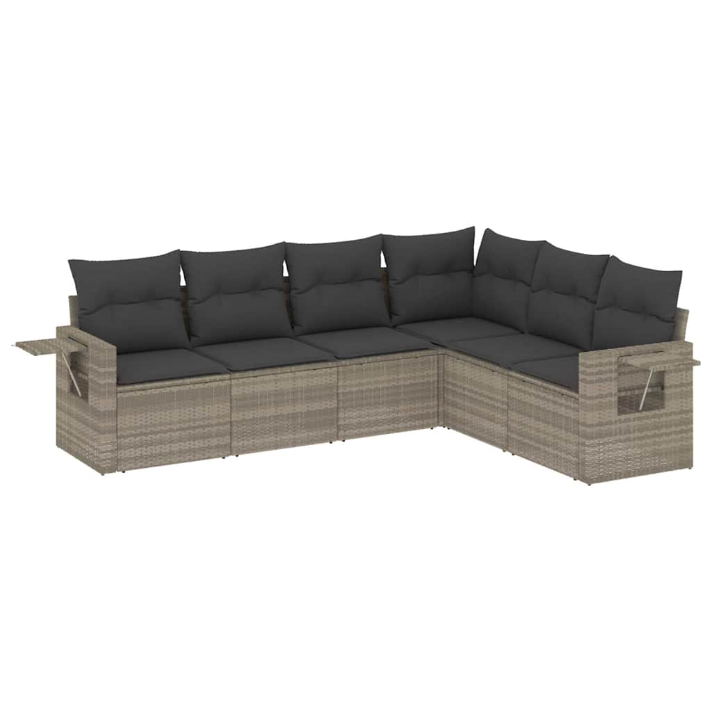 6 részes világosszürke polyrattan kerti ülőgarnitúra párnákkal 2