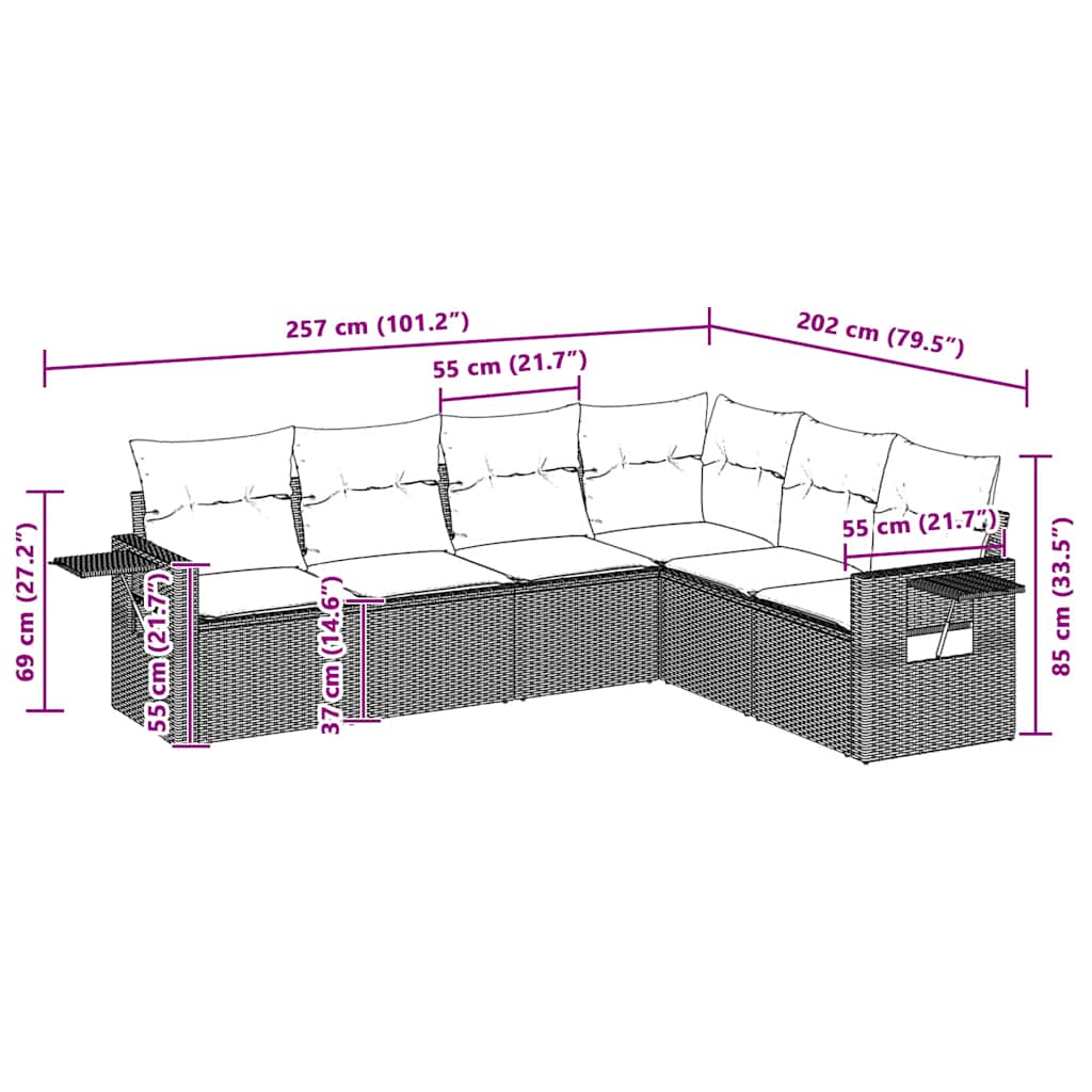 6 részes világosszürke polyrattan kerti ülőgarnitúra párnákkal 8