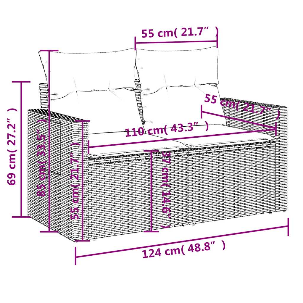 6 részes világosszürke polyrattan kerti ülőgarnitúra párnákkal 10
