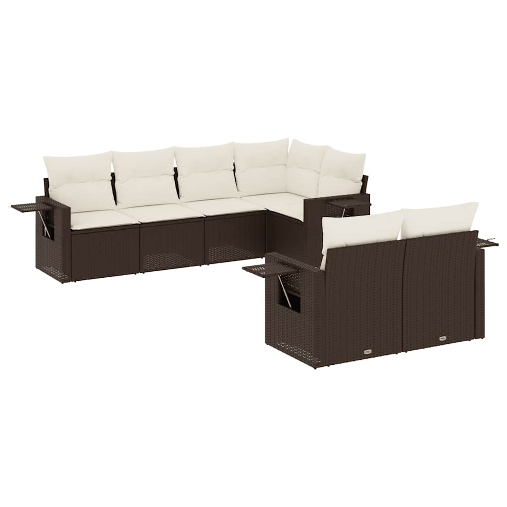 7 részes barna polyrattan kerti ülőgarnitúra párnákkal 2