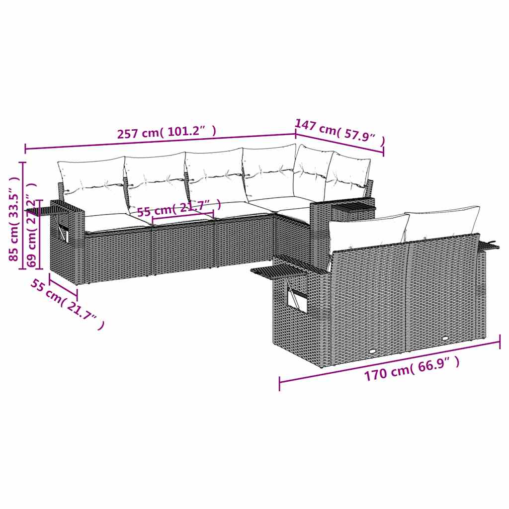 7 részes barna polyrattan kerti ülőgarnitúra párnákkal 8