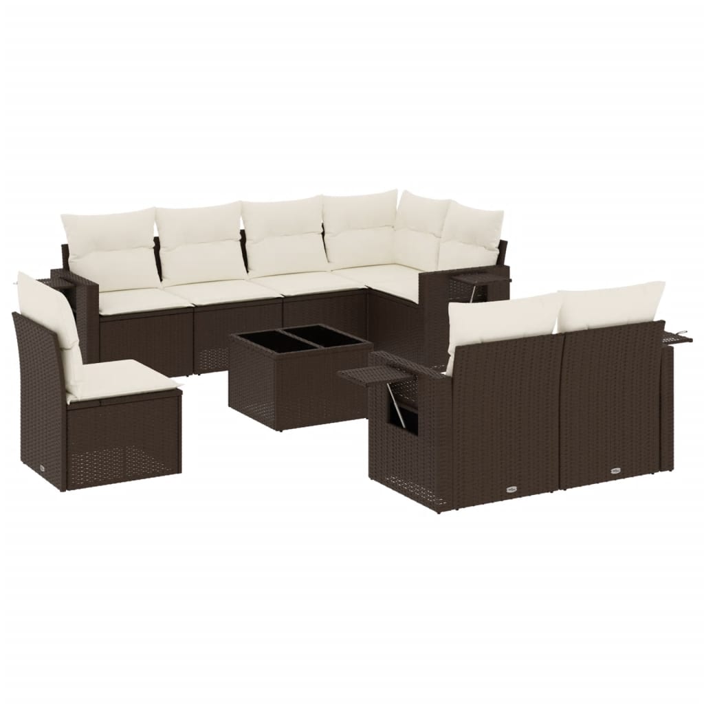 9 részes barna polyrattan kerti ülőgarnitúra párnákkal 2