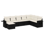 8 részes fekete polyrattan kerti ülőgarnitúra párnákkal 2