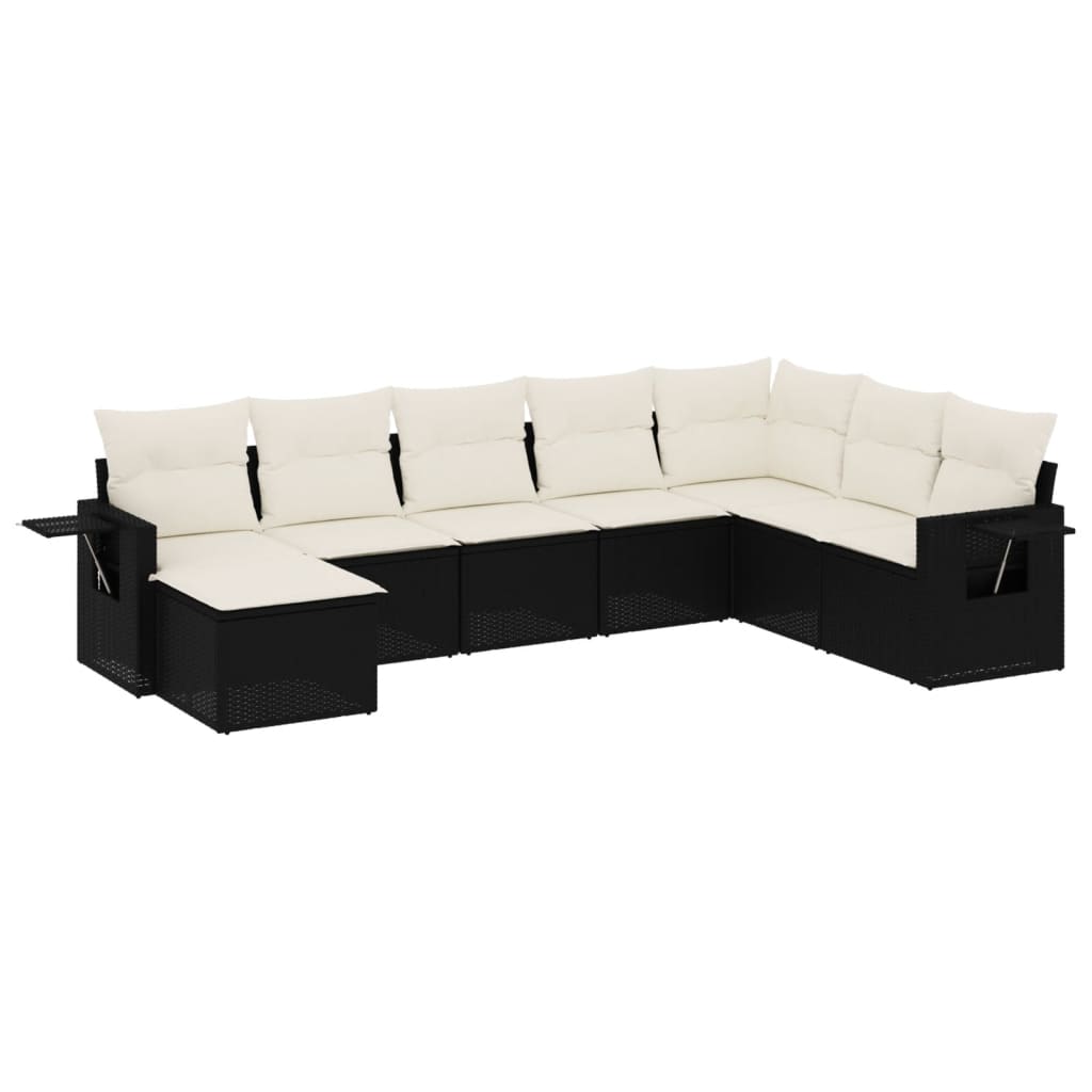 8 részes fekete polyrattan kerti ülőgarnitúra párnákkal 2