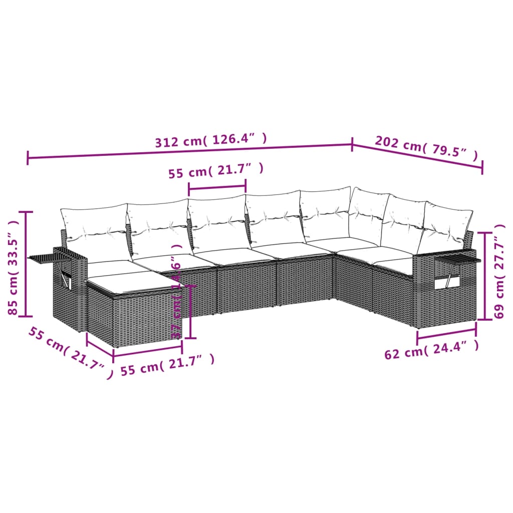 8 részes fekete polyrattan kerti ülőgarnitúra párnákkal 9