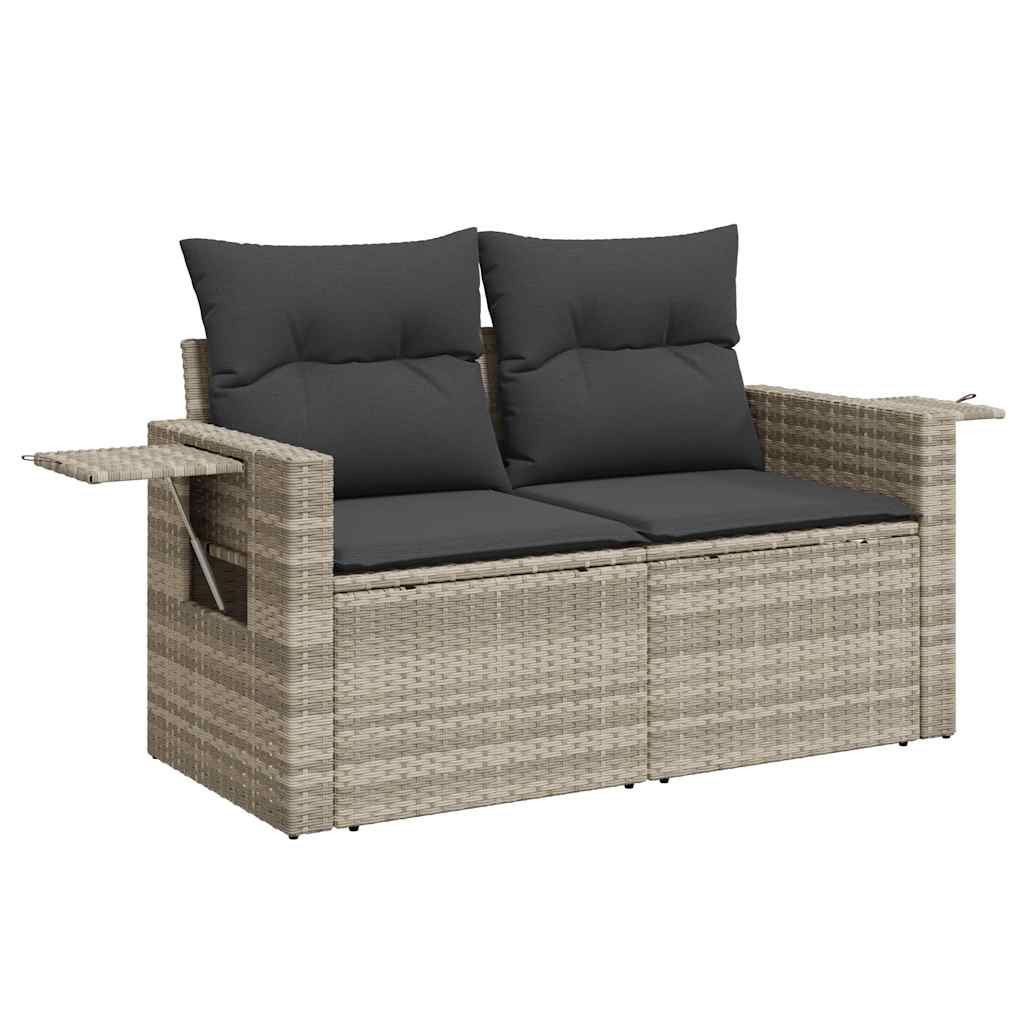 10 részes világosszürke polyrattan kerti ülőgarnitúra párnákkal 6