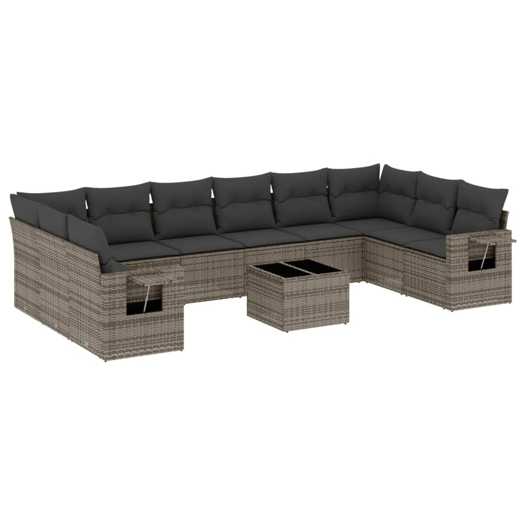 11 részes szürke polyrattan kerti ülőgarnitúra párnákkal 2