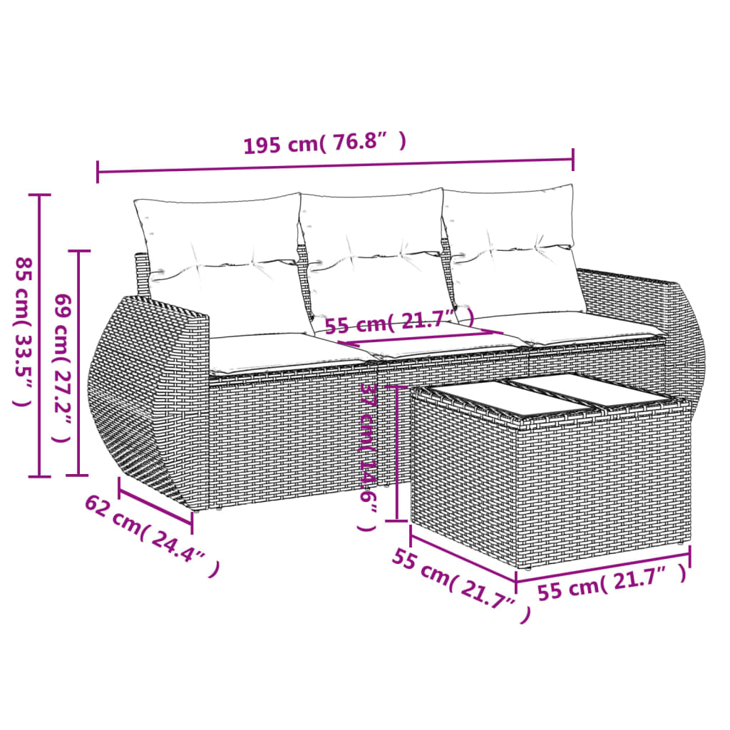 4 részes bézs polyrattan kerti ülőgarnitúra párnákkal 3