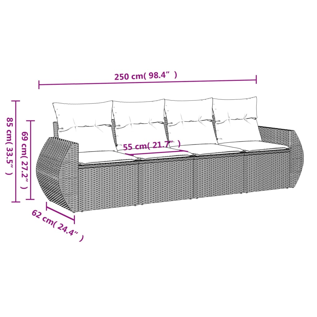 4 részes bézs polyrattan kerti ülőgarnitúra párnákkal 3