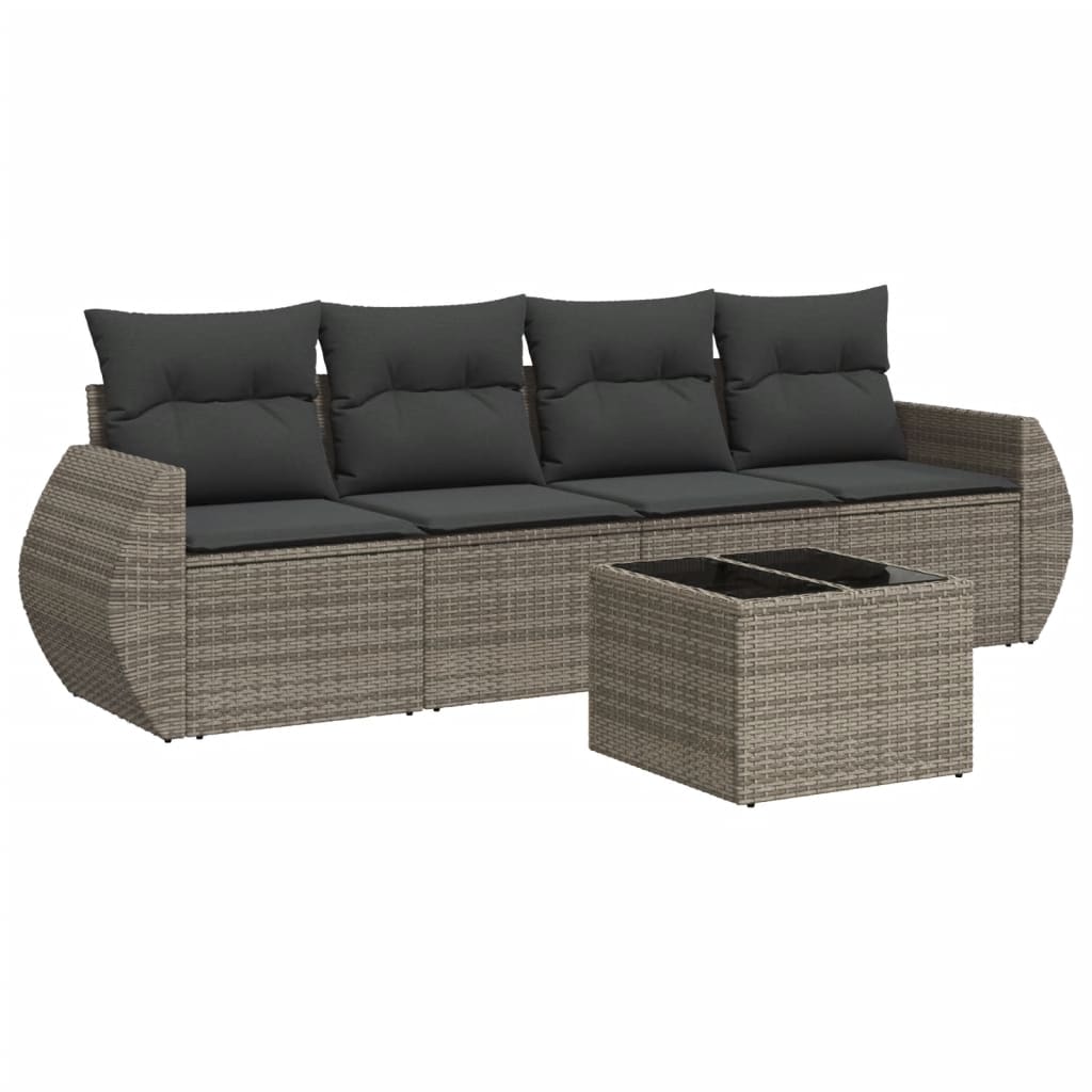 5 részes szürke polyrattan kerti ülőgarnitúra párnákkal 2