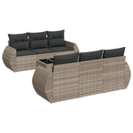 7 részes világosszürke polyrattan kerti ülőgarnitúra párnákkal 2