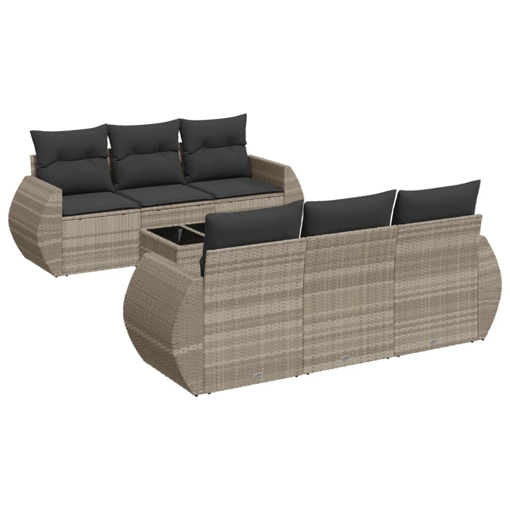 7 részes világosszürke polyrattan kerti ülőgarnitúra párnákkal 2