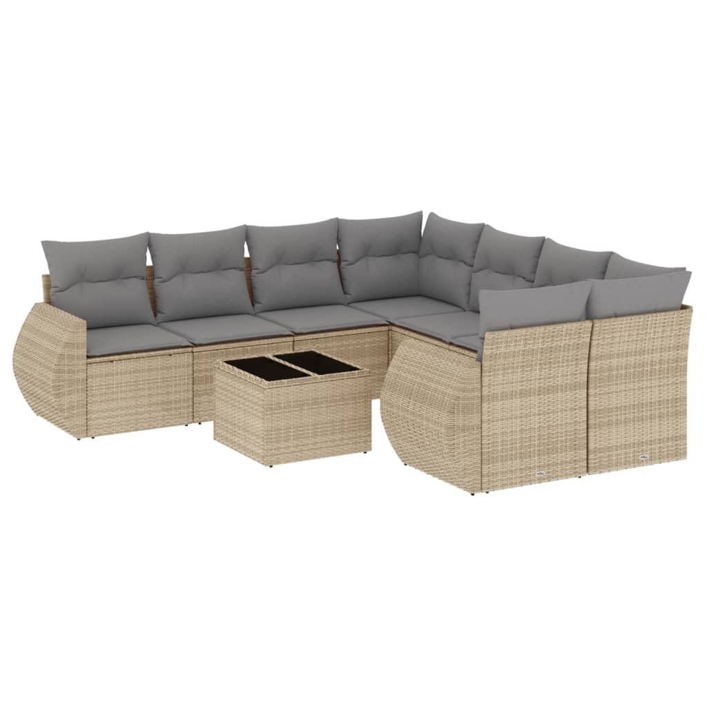 9 részes bézs polyrattan kerti ülőgarnitúra párnákkal 2