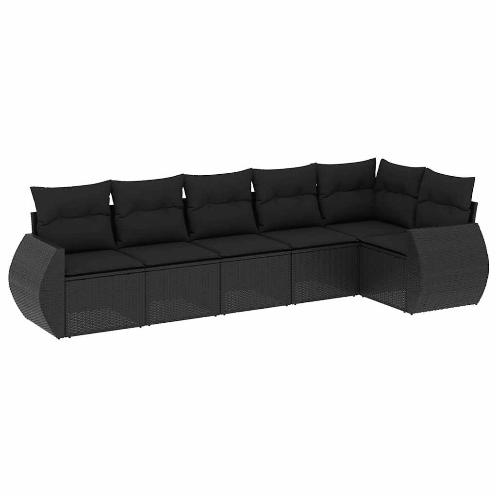 6 részes fekete polyrattan kerti ülőgarnitúra párnákkal 2