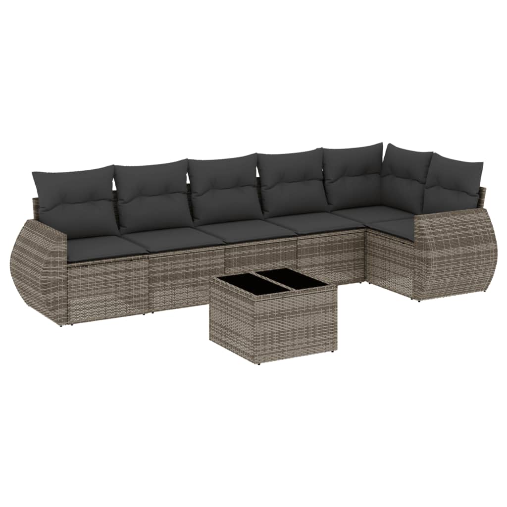 7 részes szürke polyrattan kerti ülőgarnitúra párnákkal 2