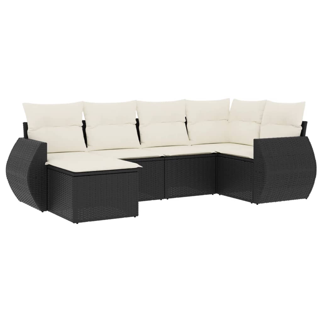 6 részes fekete polyrattan kerti ülőgarnitúra párnákkal 2