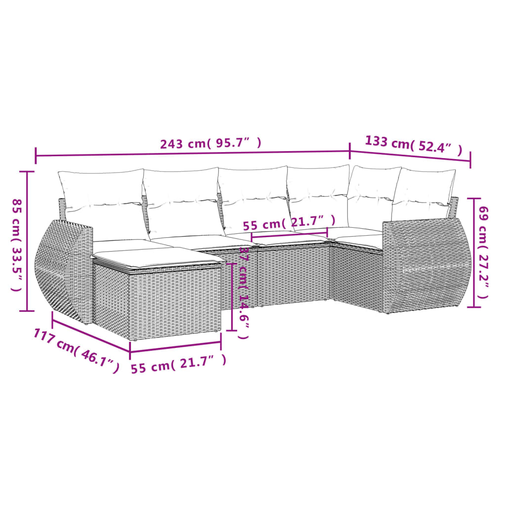 6 részes barna polyrattan kerti ülőgarnitúra párnával 8