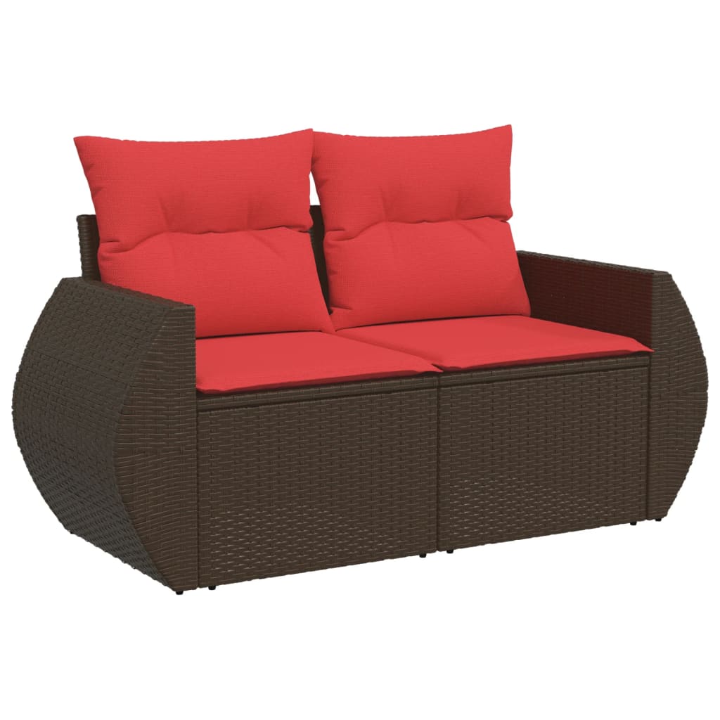 7 db barna polyrattan kerti kanapégarnitúra párnákkal 3