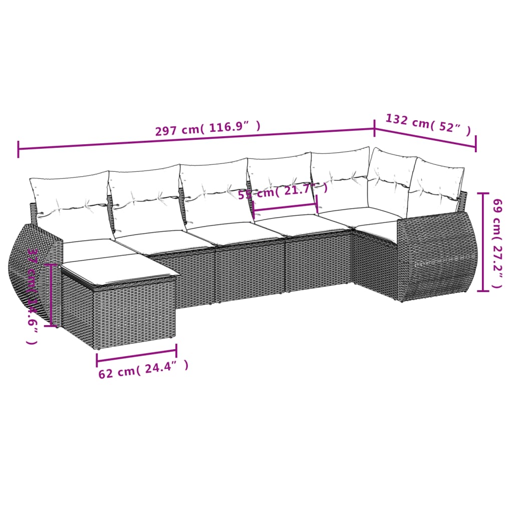 7 db barna polyrattan kerti kanapégarnitúra párnákkal 8