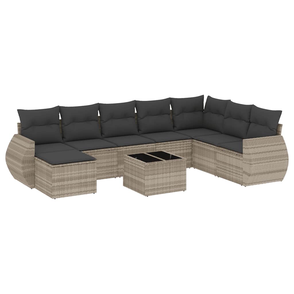 9 részes világosszürke polyrattan kerti ülőgarnitúra párnával 2