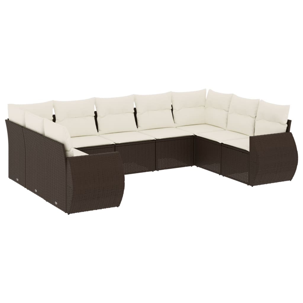 9 részes barna polyrattan kerti ülőgarnitúra párnákkal 2