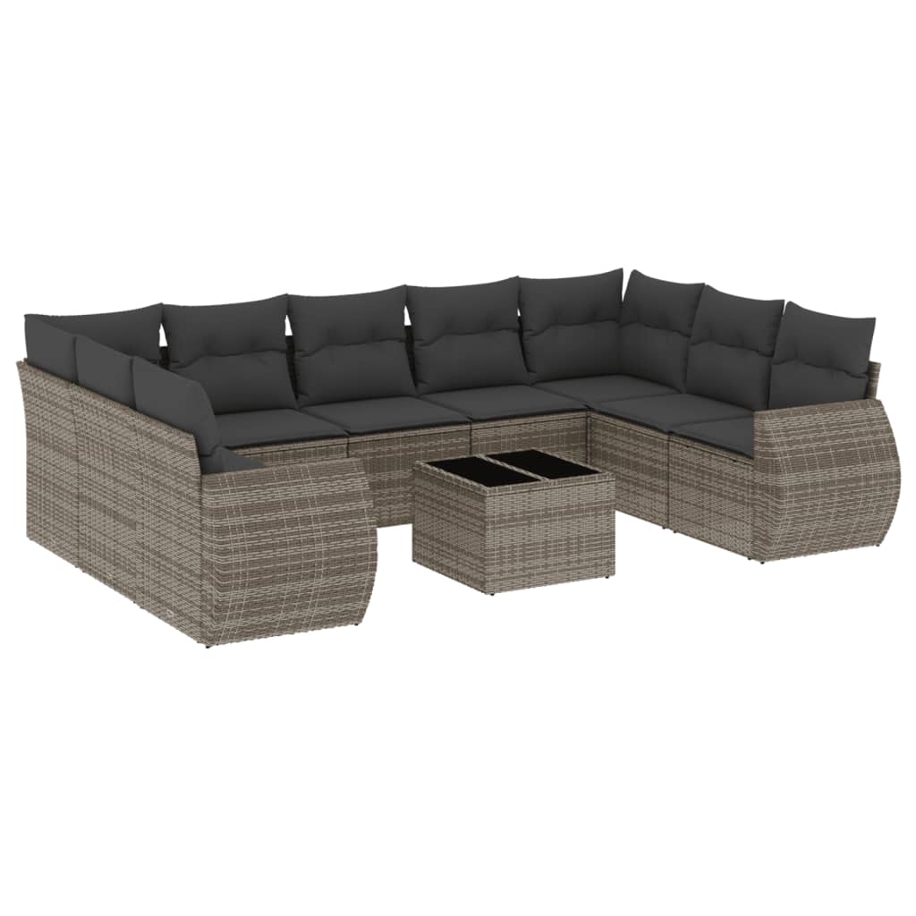 10 részes szürke polyrattan kerti ülőgarnitúra párnákkal 2