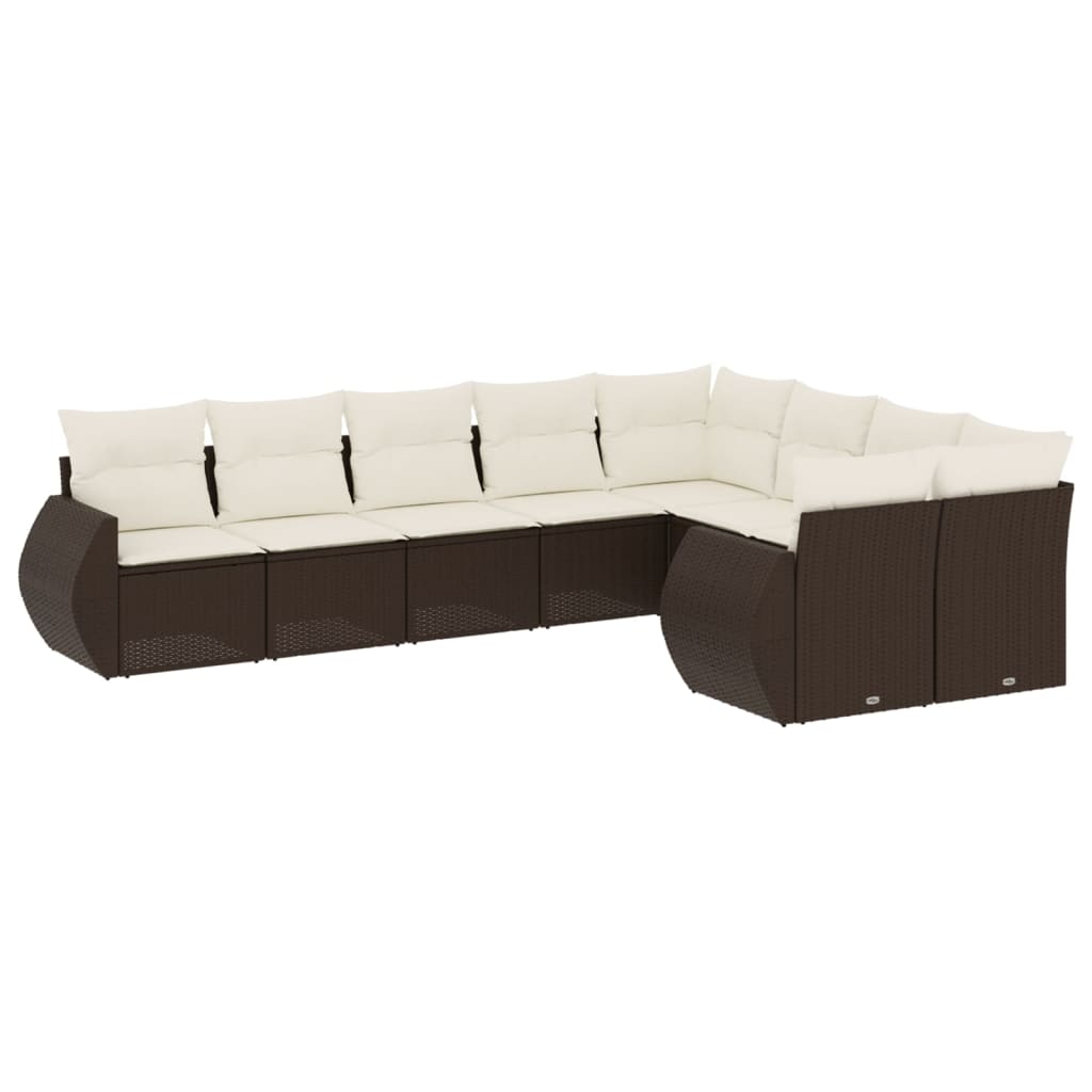 9 részes barna polyrattan kerti ülőgarnitúra párnákkal 2