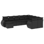 10 részes fekete polyrattan kerti ülőgarnitúra párnákkal 2