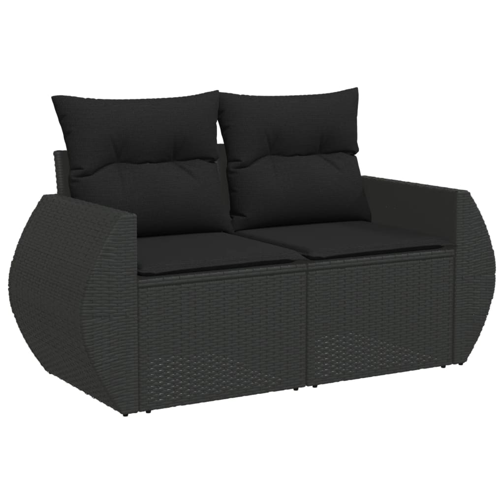 10 részes fekete polyrattan kerti ülőgarnitúra párnákkal 3