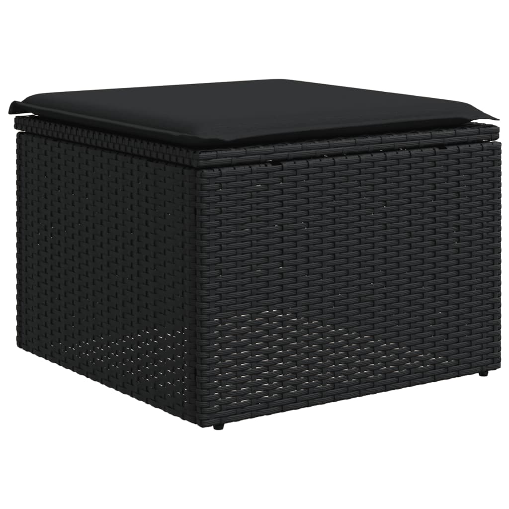 10 részes fekete polyrattan kerti ülőgarnitúra párnákkal 6