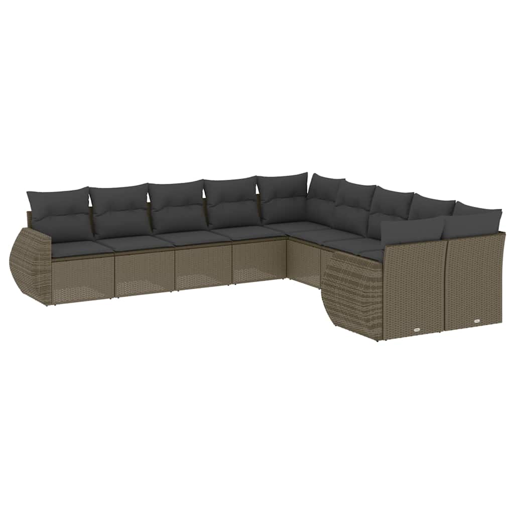 10 részes világosszürke polyrattan kerti ülőgarnitúra párnákkal 2