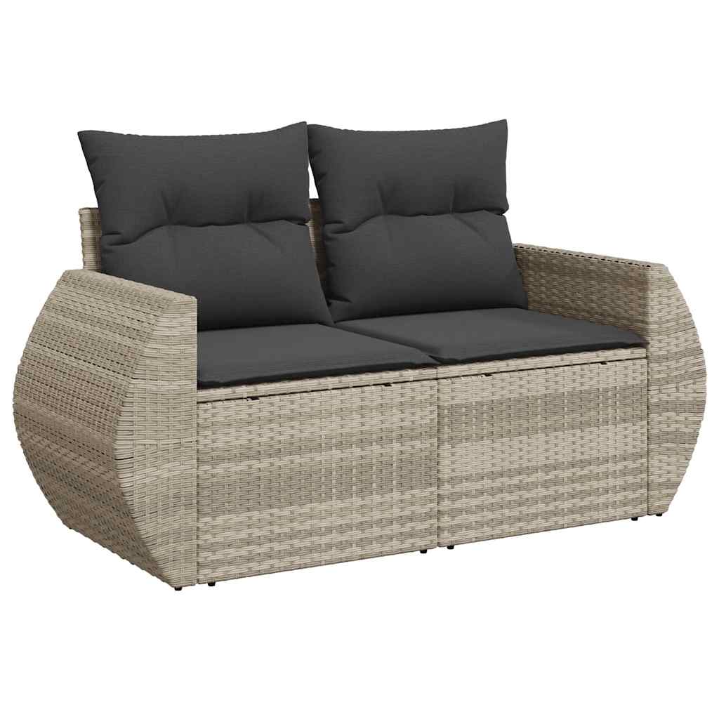 10 részes világosszürke polyrattan kerti ülőgarnitúra párnákkal 3