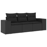 3 részes fekete polyrattan kerti ülőgarnitúra párnával 2