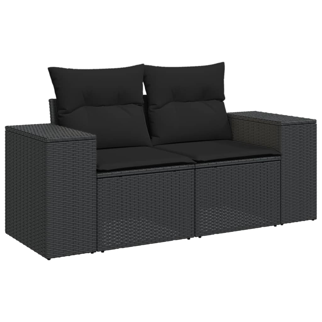 3 részes fekete polyrattan kerti ülőgarnitúra párnával 3