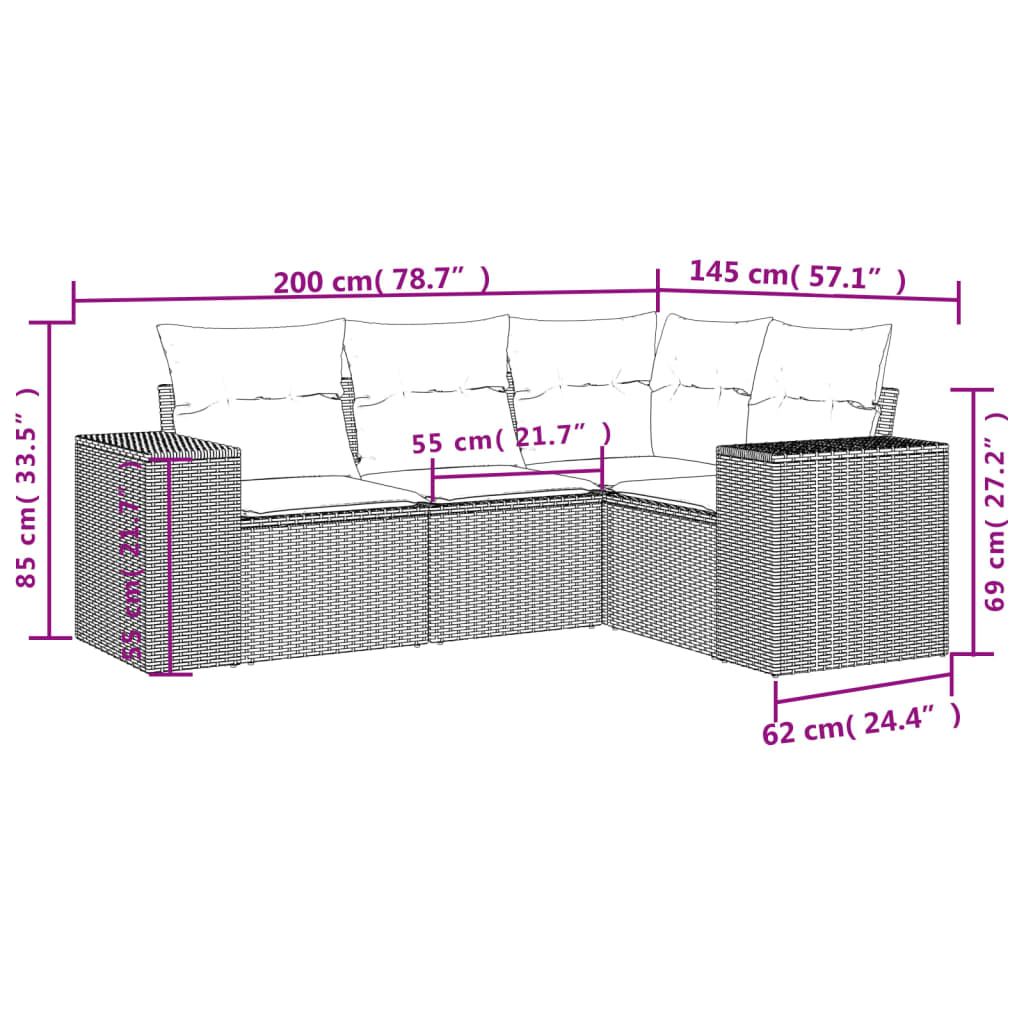 4 részes barna polyrattan kerti ülőgarnitúra párnákkal 7