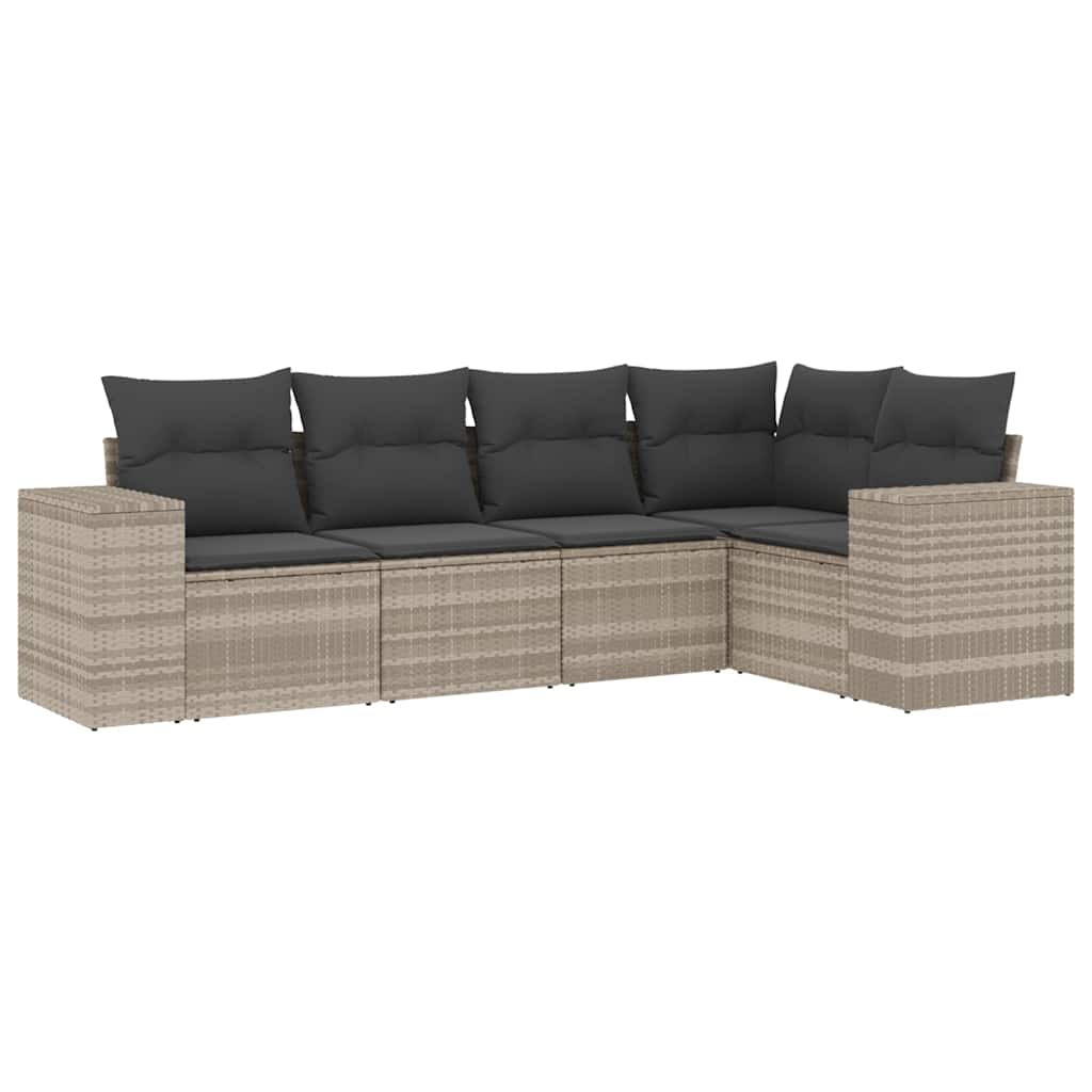 5 részes világosszürke polyrattan kerti ülőgarnitúra párnákkal 2