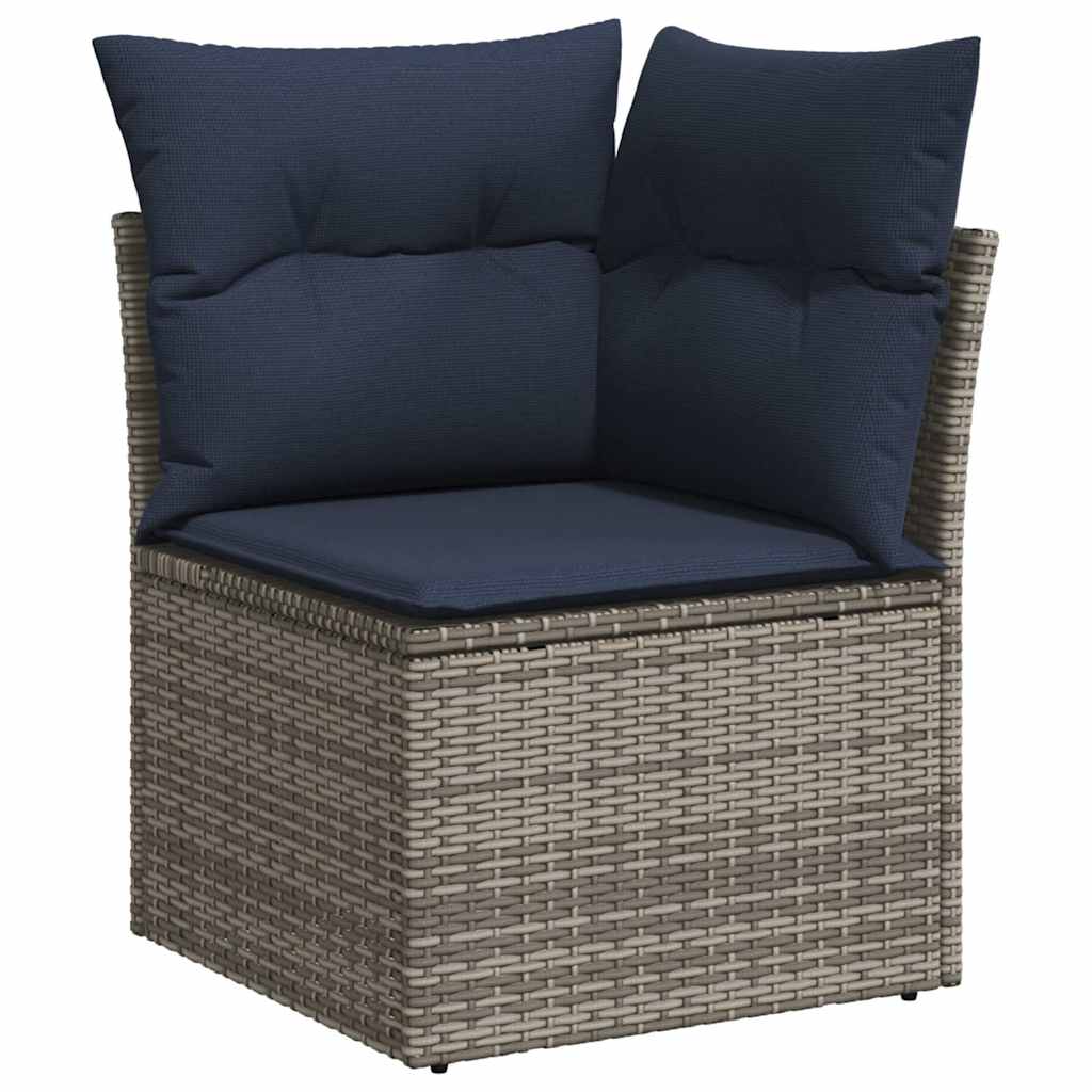 7 db szürke polyrattan kerti kanapégarnitúra párnákkal 7