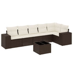 7 részes barna polyrattan kerti ülőgarnitúra párnákkal 2
