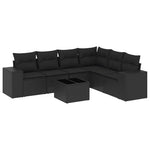 7 részes fekete polyrattan kerti ülőgarnitúra párnával 2