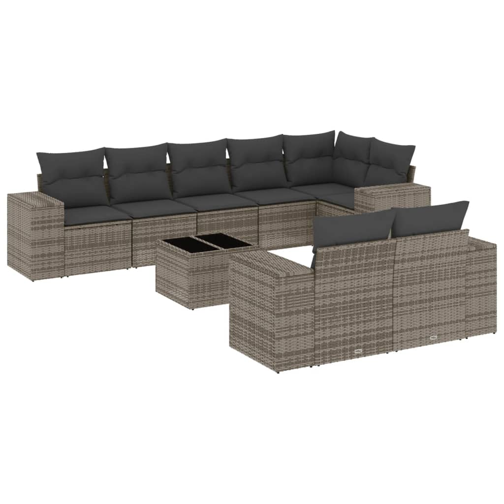 9 részes szürke polyrattan kerti ülőgarnitúra párnákkal 2