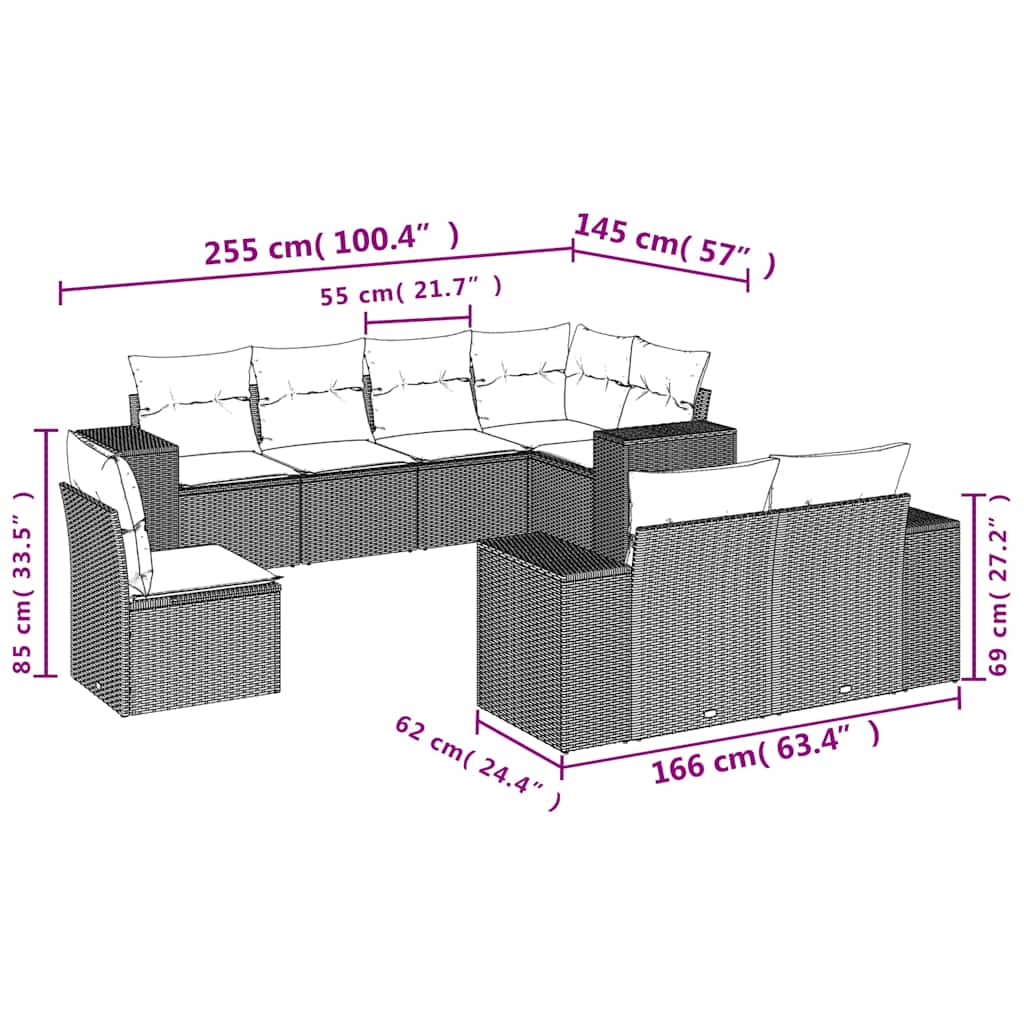 8 db barna polyrattan kerti kanapégarnitúra párnákkal 7